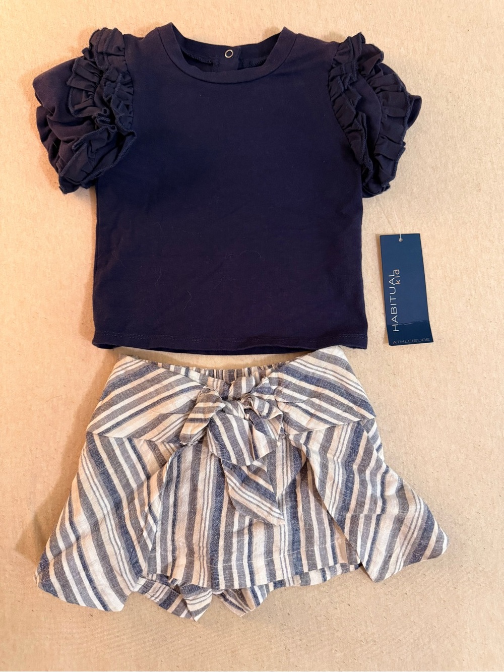 Habitual Navy Top and Blue-White Striped Skort Set